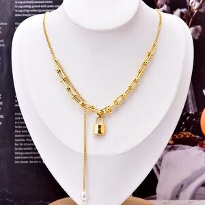 Gold Lock Pendant Necklace